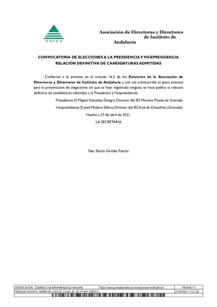 Relación definitiva candidaturas elecciones ADIÁN