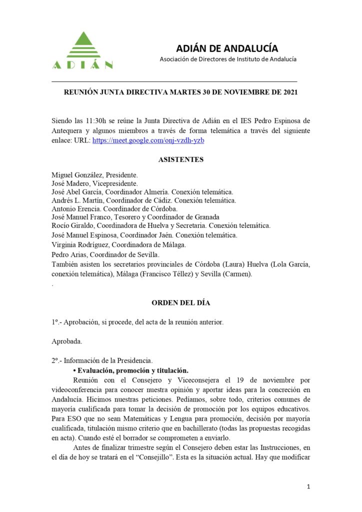 Acta reunión Junta Directiva 30/11