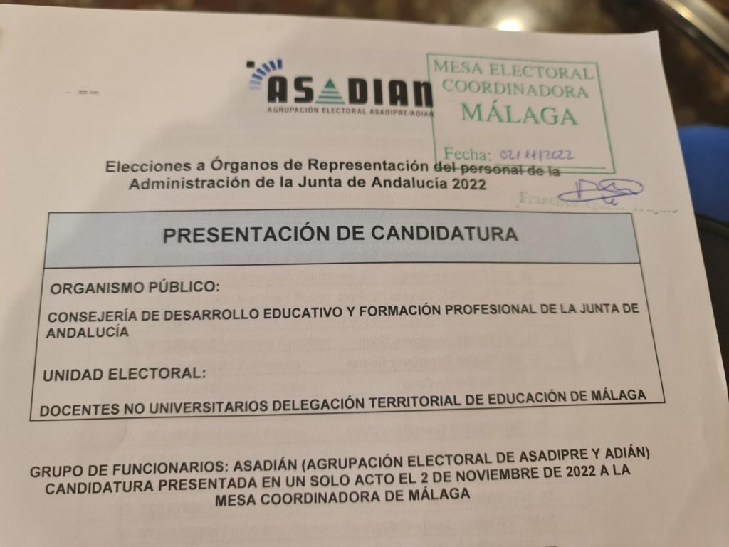 Presentación de candidaturas de ASADIÁN: Málaga, Almería, Sevilla y Cádiz