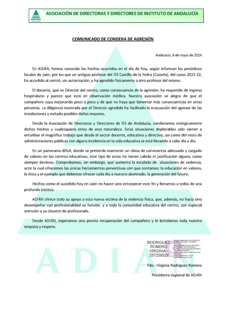 ADIÁN: COMUNICADO DE CONDENA ANTE AGRESIÓN A DIRECTOR