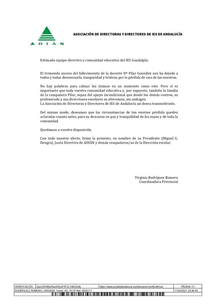 Condolencias a la comunidad educativa del IES Guadalpín
