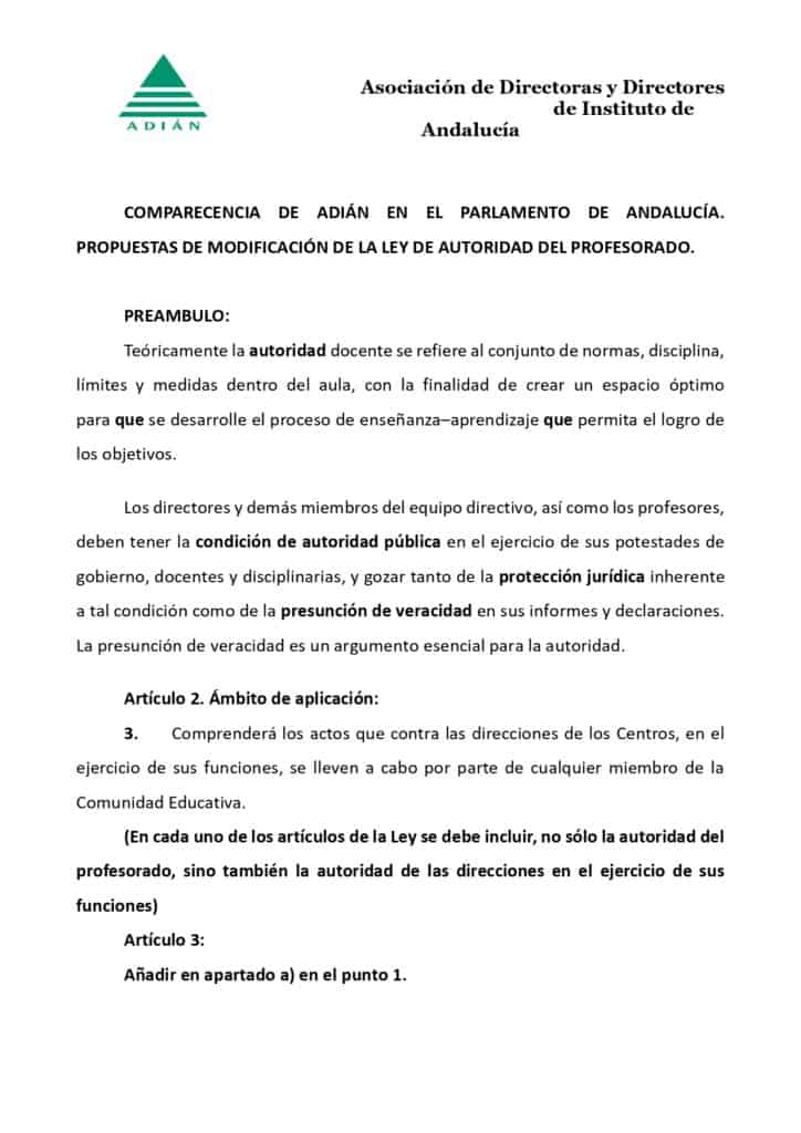 Comparecencia de ADIÁN en el Parlamento de Andalucía