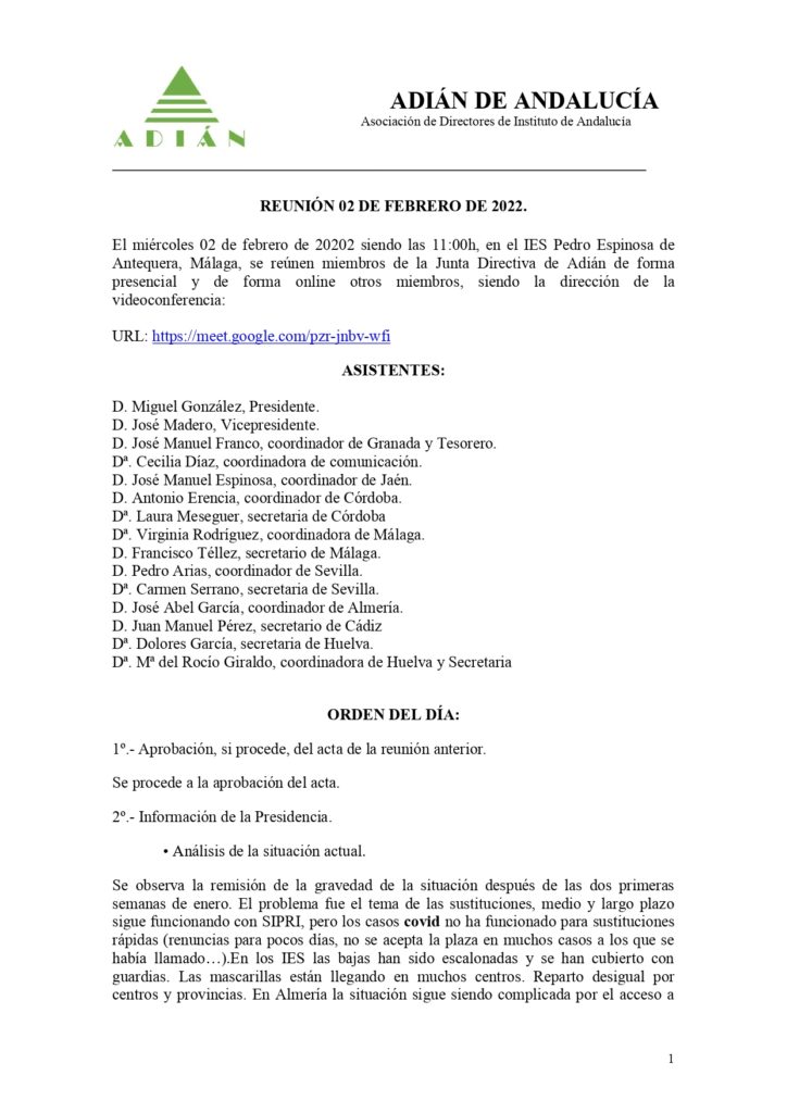 Acta reunión Junta Directiva ADIÁN 02/02/2022