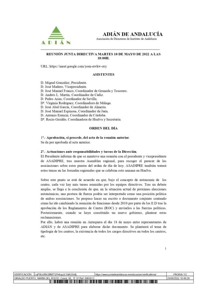 Acta reunión Junta Directiva 10/05/2022